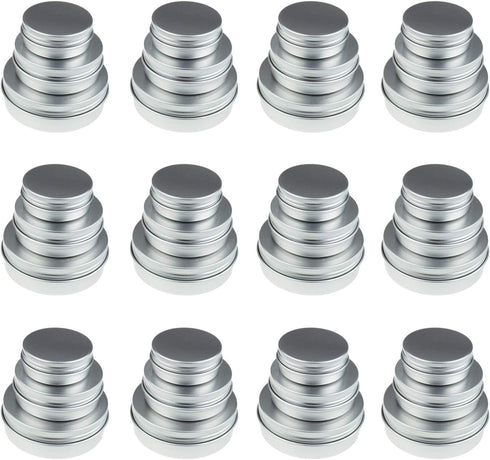LJY 36 Pieces Round Aluminum Cans Screw Lid Metal Tins Jars Empty Slip Slide Containers, 4oz 2oz & 1oz Mixed Sizes...