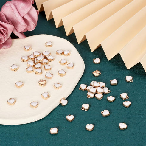 KISSITTY 100pcs Alloy White Heart Enamel Charms Light Gold Edge Plated Pendants for Necklace Bracelet Dangle Charm Jewelry Making...