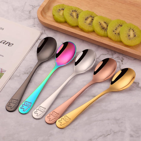 Kids Silverware Set, Poylim Children's Flatware,Safe Toddler Utensils, 5 Child Forks and 5 Child Spoons...