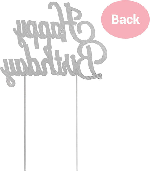 Happy Birthday Cake Topper - Premium Silver Metal - Happy Birthday Party Sparkly Rhinestone Decoration Makes a Great Centerpiece - Now Protected i...