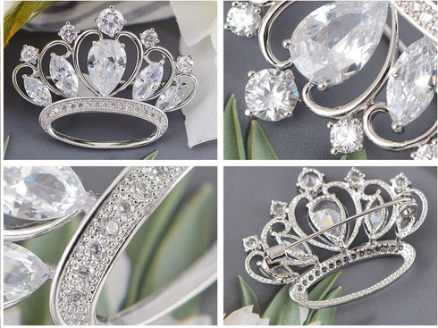 Alilang Women's Shiny Crown Clear Cubic Zirconnia Gold Plated Brooch Pin...