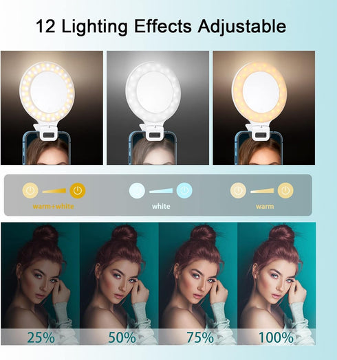 Selfie Ring Light, Clip on Ring Light Touch Control, Rechargeable 800mAh 60 LED Circle Light with 3 Light Modes for iPhone/Android Smart Phone Lap...