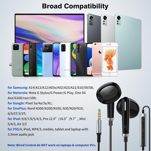 3.5mm Headphones Wired Earbuds for Chromebook Laptop,in-Ear Headset Earphones with HD Mic,Clear Call,Volume Control for Nintendo Switch,MP4/MP3,Sa...