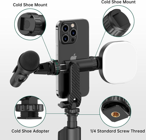 ATUMTEK Phone Tripod Mount, Universal Smartphone Mount Adapter with 2 Cold Shoe and 1/4" Standard Screw, 360° Rotates and 180° Tilts Adjustable Ce...