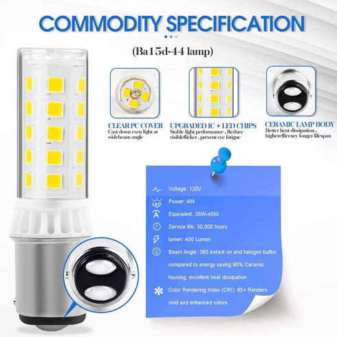 LED Sewing Machine Light Bulb – Socket Bayonet by Yucclim -Fits Kenmore #6797#6810 Fits Singer Featherweights 221-222+ Standard Push-in turn & wit...