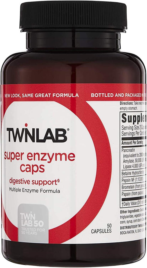 Twinlab Super Enzyme Caps - Constipation Supplement with Digestive Enzymes - 50 Capsules...