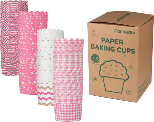 100pcs Baking Paper Cupcake & Muffin Liners - 2.4 Inches, No Baking Pan Needed, Thick & Sturdy, High Temperature & Oil Resistant, Non-stick - Pink...