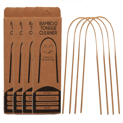 Bamboo Tongue Scraper for Adult and Kids, Natural and Ayurvedic Tongue Cleaner for fresh breath (Pack of 4)...