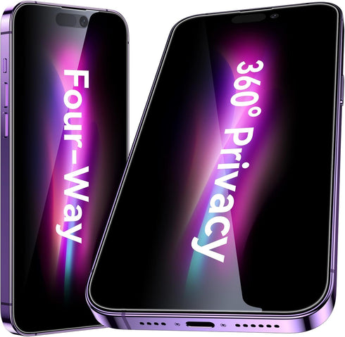 Esanik 2 Pack 4-way 360 Anti-spy for iPhone 14 Pro Privacy Screen Protector 6.1'' Tempered Glass, Installation Frame, 9H Hardness, Easy Installati...