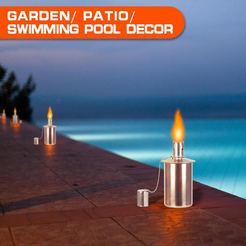 Stainless Steel Table top Torch Canister with Wick and Snuffer, Outdoor Fuel Torch for Arden Patio Yard (2 Packs)...