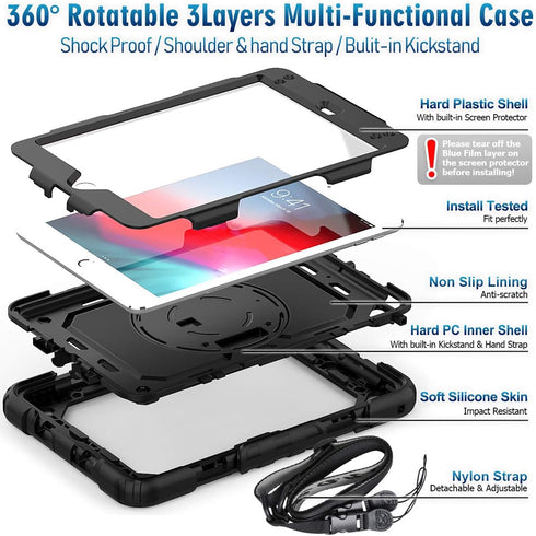 Timecity Case Compatible for iPad Mini 5/4 with Screen Protector, Full-Body Protective Case with 360 Rotating Stand Handle, Strap, Pen Holder, Cas...