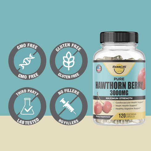Hawthorn Berry 5:1 Extract, 3000mg per Capsule, Promotes Healthy Immune Support & Circulation, Powerful Antioxidants, 120 Veg Cap, Organic Hawthor...
