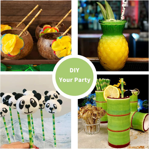100% Biodegrabale Yellow Bamboo Straws, Pack of 100 Disposable Yellow Bamboo Printed Paper Drinking Straw for Party Cocktail Decoration...