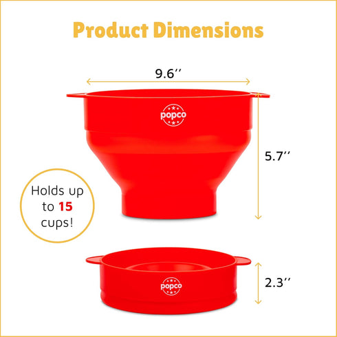 POPCO Microwave Popcorn Bowl - Silicone Snack Popcorn Popper with Handles - Collapsible Design, 2.3" Height When Folded -Dishwasher Safe Bowl for ...