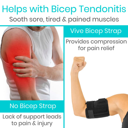 Vive Bicep Brace Compression Sleeve for Tendonitis - Upper Arm Tricep & Bicep Support Brace for Pain Relief - Comfortable, Lightweight, & Adjustab...