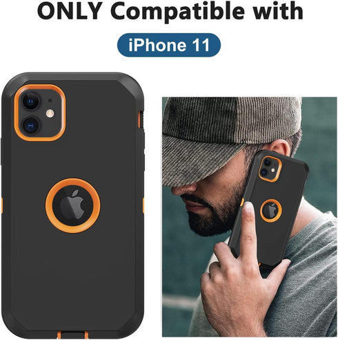 for iPhone 11 Case, with Built in Screen Protector Heavy Duty Drop Protection, Full Body Rugged Shockproof Dust Proof 3- Layer Tough Protective Ph...