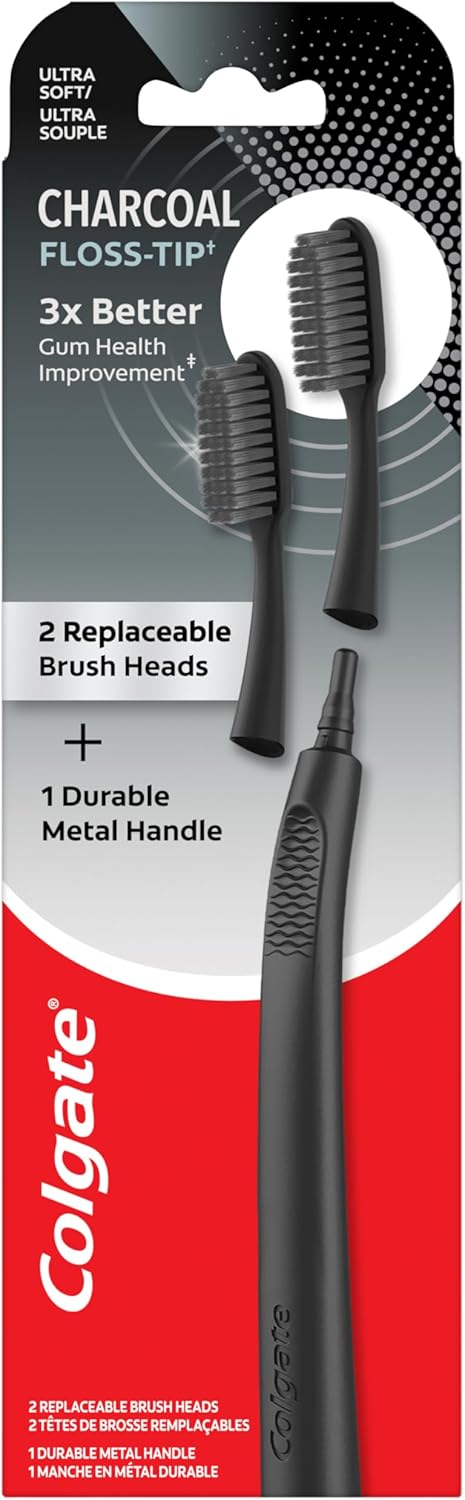 Colgate Keep Charcoal Replaceable Head Toothbrush Starter Kit, 2 Brush Heads...