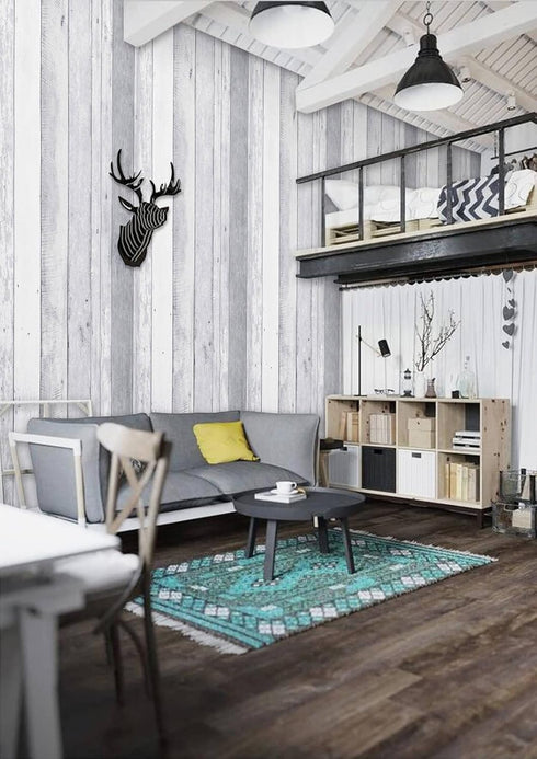 Dimoon 78.7''x17.7'' White Wood Wallpaper Waterproof Grey White Contact Paper Wood Gray White Wallpaper Shiplap Grey White Wood Peel and Stick Wal...