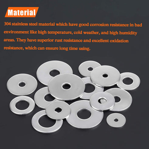 35 Pieces 3/8" Stainless Flat Washers, 1-1/4" Outside Diameter, 0.078" Thickness, 18-8 (304) Stainless Steel Washers, Metal Washers, Flat Washers ...