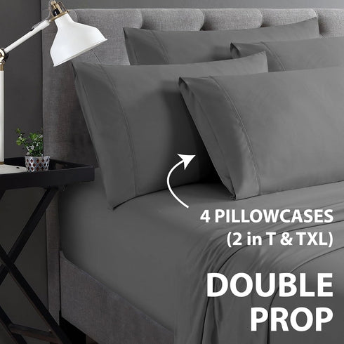 Home Collection Micro Caress Luxurious Sheet Set, 90 GSM 4 -Piece Full Size with 2 Additional Pillowcase, Gray Color...
