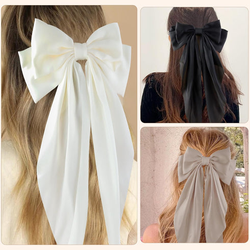 Canitor 6PCS Hair Bows for Women Silky Satin Hair Ribbon with Hair Barrettes Clip Large Coquette Bows Preppy Teen Girl Gifts Trendy Stuff Cute Hai...