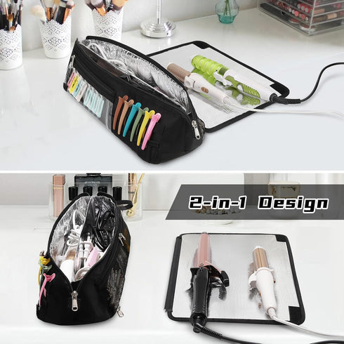 Ethereal 2-in-1 Hair Tools Travel Bag and Tinfoil Heat Resistant Mat for Flat Irons, Straighteners, Curling Iron, and Haircare Accessories, Hot Ha...
