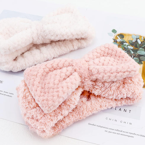 YISSION 2PCS Spa Headband with Bow No Slip Head Band for Face Wash Makeup Skincare Facial Headband Elastic Hair Band Microfiber Headbands for Wome...