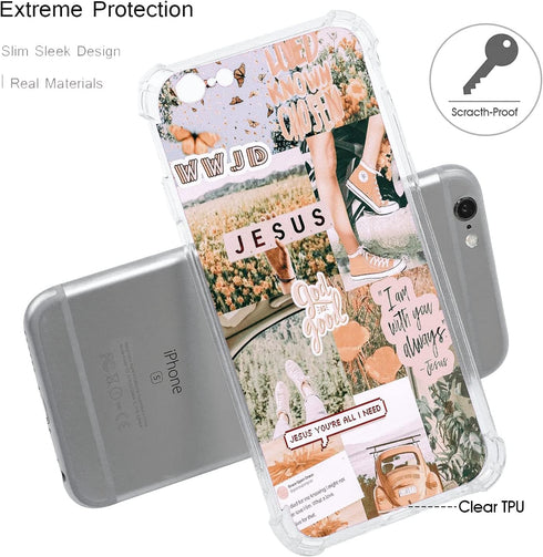 Christian Aesthetic Collage Case for iPhone 7/8/SE 2020, Christian Faith Positivity Motivational Jesus Graphic Case for Women Men, Unique Trendy S...