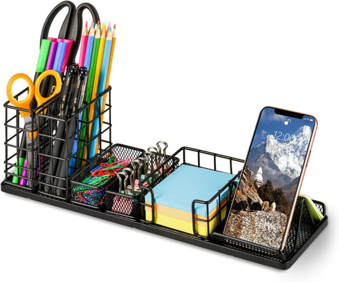 Desk Organizers and Accessories, Office Supplies Desk Organizer with Pen Holder, DIY Desktop Organiezr with Phone Holder, Sticky Note Tray...