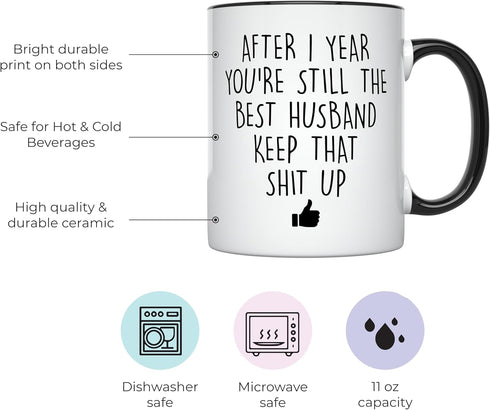 YouNique Designs 1 Year Anniversary Coffee Mug for Him, 11 Ounces, 1st Wedding Anniversary Cup For Husband, One Year, First Year, 1st Year (Black ...