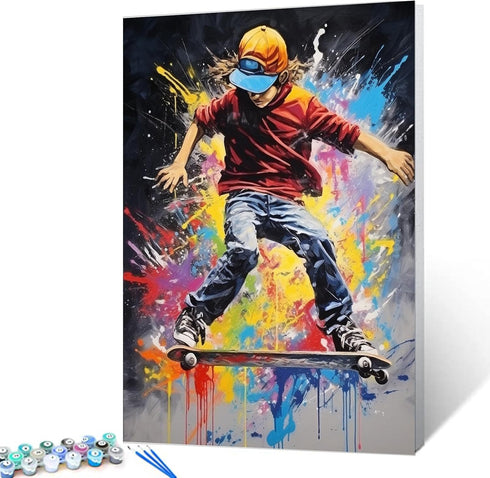 TUMOVO Doodle Inspired Skateboard Paint by Numbers Kits 16x20 inch Canvas Graffiti Street Art DIY Oil Painting for Kids, Adults Beginner Extrem Sp...