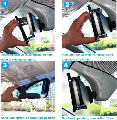 Kitbest Rear View Mirror, Universal Clip On Rearview Mirror, Wide Angle Mirror, Interior Rear View Mirror, Anti Glare Rearview Mirror, Blue Tint C...