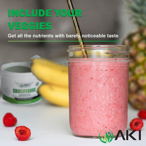 AKI Cruciferous Superfood Green Mix Powder - Made from Kale, Broccoli, Brussels Sprouts, Cabbage - Packed with Essential Phytonutrients & Vitamins...