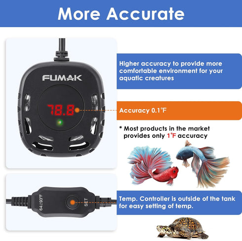 Mini Aquarium Heater Adjustable 25W Submersible Fish Tank Heater with LED Digital Display, Turtle Tank Heater Small Aquarium Heater, Ideal for 2-5...