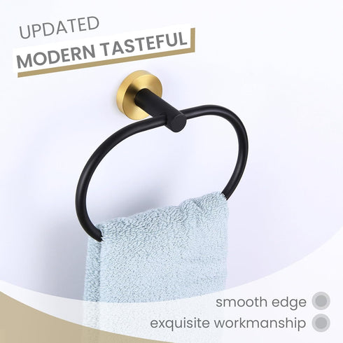 Towel Ring Black & Gold, Suyar Stainless Steel Hand Towel Holder, Oval Shape Towel Hanger, Towel Rack for Bathroom Wall...