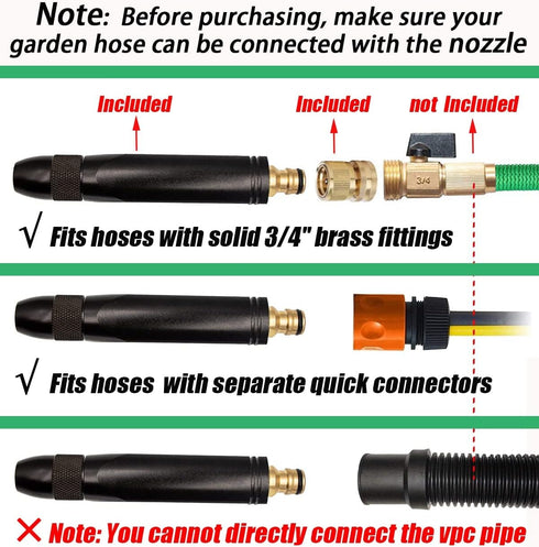 Fusenliang Garden Hose Nozzle Sprayer, Metal High Pressure Leak-proof Water Hose Nozzle with 3 Adjustable Spray Patterns, for Car&Pet Washing, Gar...