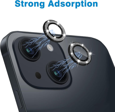 Compatible with iPhone 13 Mini & iPhone 13 Camera Lens Protector, Bling Glitter 9H Tempered Glass Camera Cover Anti Scratch Shockproof Screen Prot...