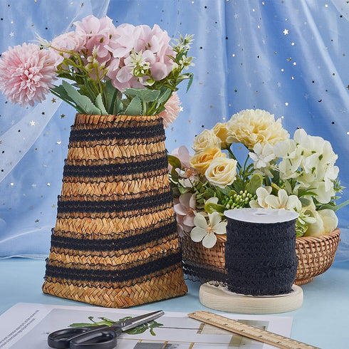 GORGECRAFT 22 Yards Elastic Ruffle Lace Trim 1"/25mm Double Wave Flower Pleated Lace Ribbon Sewing Stretch Edge Trimming Applique for Clothing Gar...