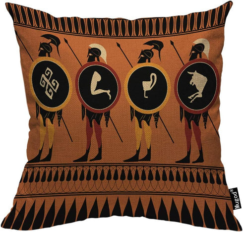 Mugod Ancient Greek Pillowcase Black-Figured Greek Warrior with Spear and Shield 18"x 18" Soft Square Cotton Linen Pillow Case Cushion Cover Home ...
