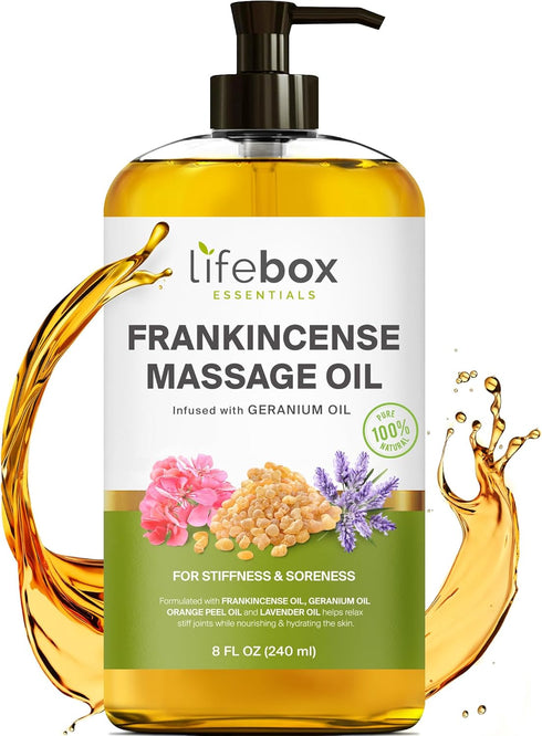 Frankincense Massage Oil – 100% Pure & Natural - Massage Therapy Oil for Soreness & Stiffness – Stretch Marks and Scars Body Oil Infused with Fran...