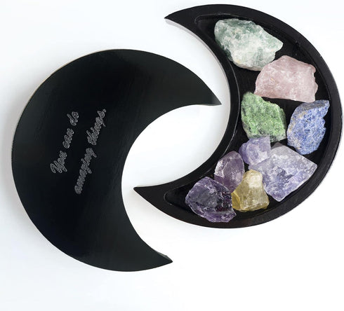 Black Moon Tray for Crystal Holder Decorative Boho Bedroom Table Decor - Housewarming Gifts for Women Female Best Friend Sister Spiritual Gifts fo...
