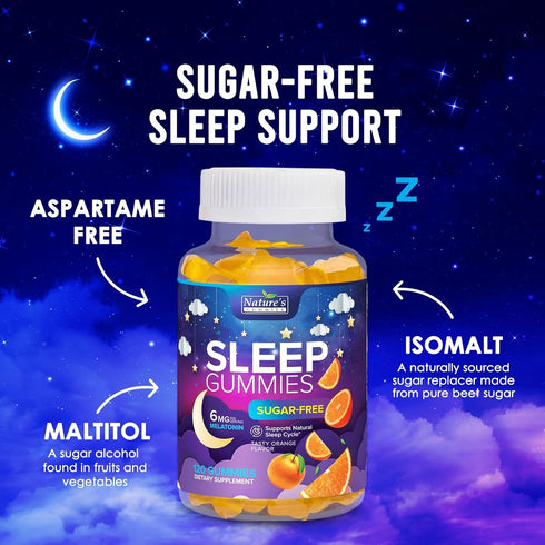 Sugar Free Sleep Gummies for Adults - Extra Strength 6mg Melatonin Gummy, Natural Sleeping Gummy for Adults, Kids, Orange Flavored, Vegan, Non-GMO...