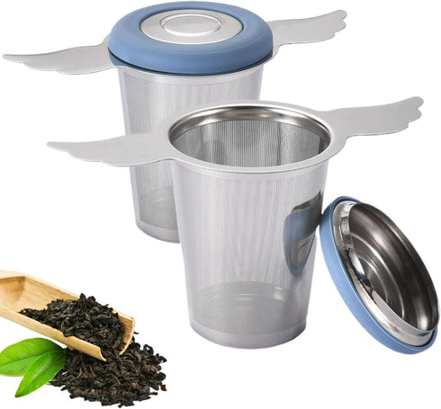 2 Pack Tea Infusers Strainers Basket with Lid/Drip Tray for Loose Leaf Tea, Ultra Fine Mesh Tea Steeper 304 Stainless Steel Tea Filter with Big Ca...