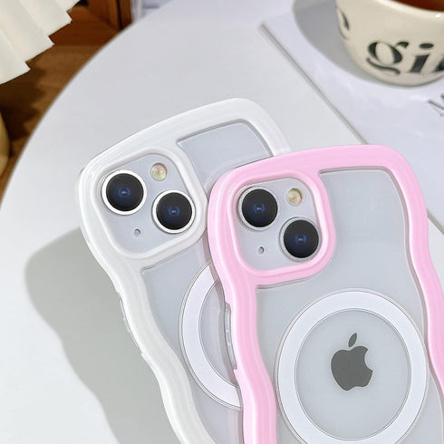 Compatible for iPhone 15 Plus Case Magsafe, Wave Phone Case Cute Water Ripple Candy Colors Frame Shockproof for iPhone 15 Plus Phone Case for Wome...