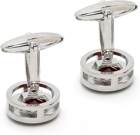 Red Crystal Gemstone Cufflinks for Men Lady In Gift Case Silver Round Men's Cufflinks Jewelry Set for Wedding Anniversary Business Party Events Tu...