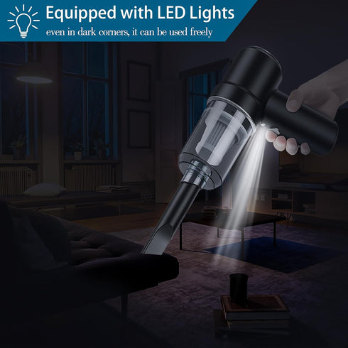 Handheld Car Vacuum Cleaner, Cordless Vacuum Cleaner, USB Rechargeable Mini Vacuum Cordless with LED Light, Portable Vacuum with Vacuum Cleaner an...