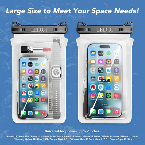 Large Waterproof Phone Pouch, Double Space Floating Water Proof Phone Case for Swimming Beach Vacation Cellphone Dry Bag with Detachable Lanyard f...