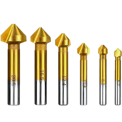 KEWAYO 3 Flute 90 Degree HSS Chamfering Tool Bit Countersink Drill Bit Set for Metal Wood Plastic Woodworking Metal Working Tool Bit Set, Pack of ...