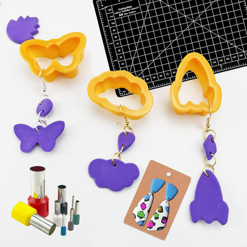 Allazone 219 PCS Polymer Clay Cutters Set, Clay Earring Cutters Plastic Clay Cutters with Acrylic Clay Roller, Earring Cards Earring Hook for Poly...
