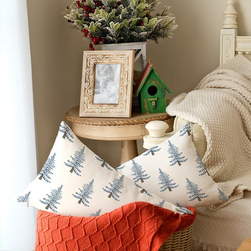 Christmas Pillow Covers 12x20 Inch Set of 2, Blue Xmas Trees White Farmhouse Decorative Throw Pillowcases for Home Sofa Couch Cushion Decoration G...